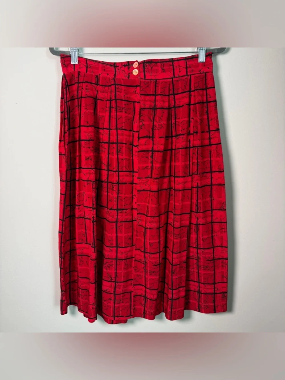 Sophisticates by Jonathan Martin Vintage 100% Silk Pleated Skirt 14 Red Black - Picture 3 of 8